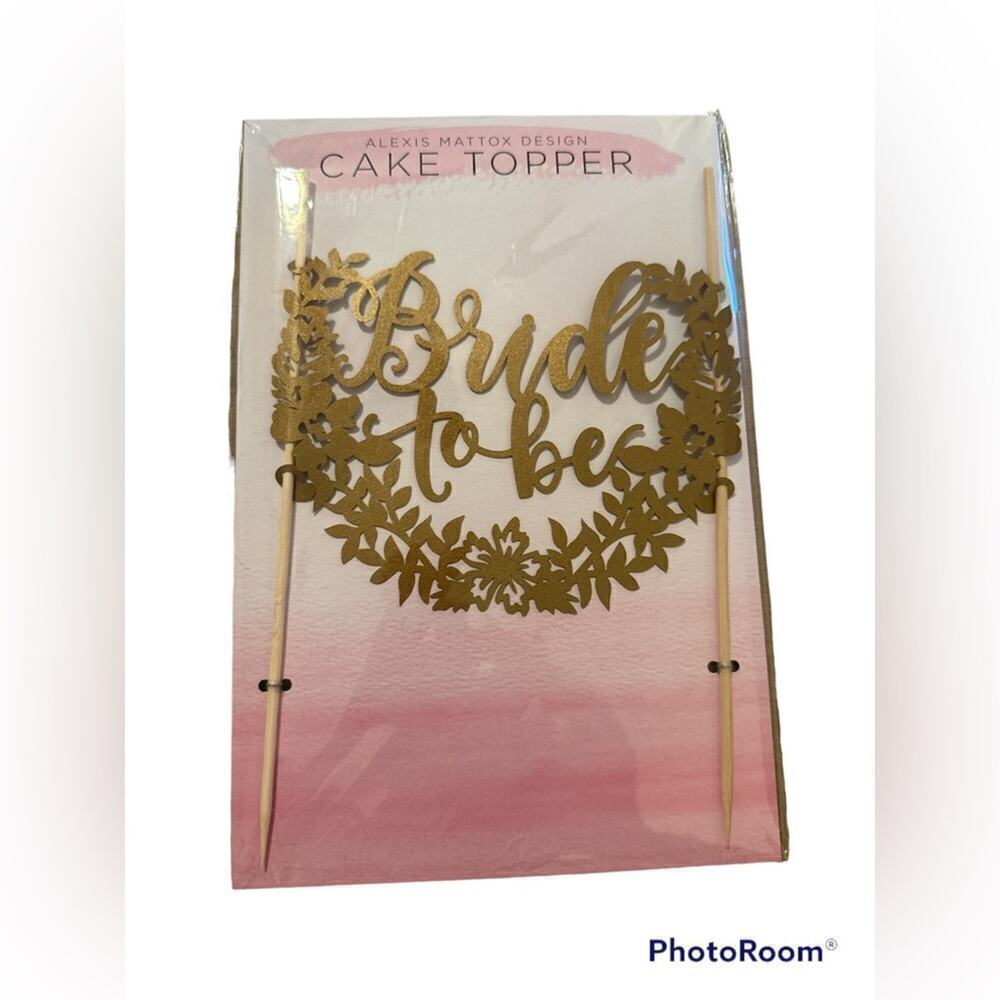 Alexis Mattox Design Matte Gold Paper Bride To Be Cake Topper Bridal Shower